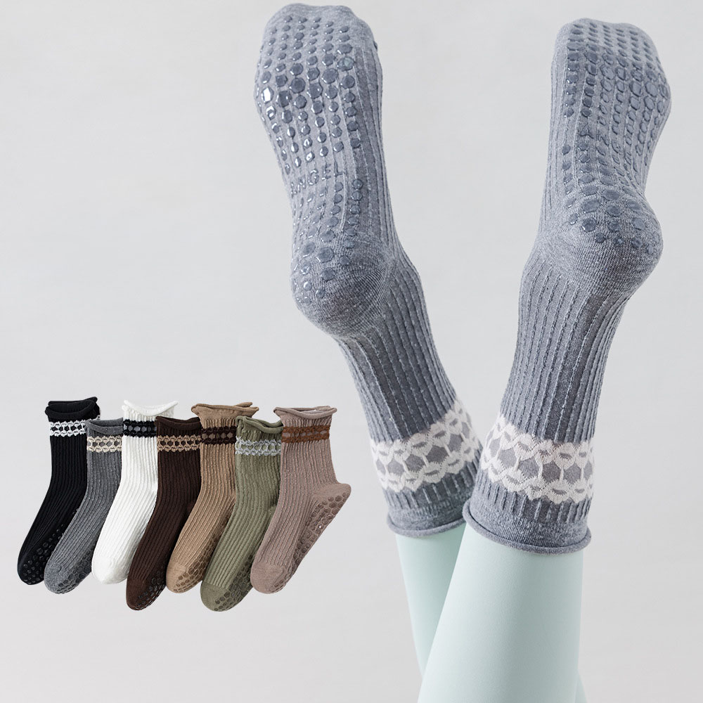 Medias Para Pilates Y Yoga - ヨガソックス レディース コットン ロールエッジ ドットシリコン ノンスリップ