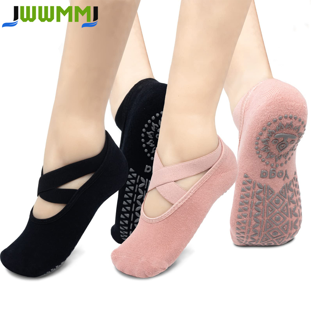 Pilates Yoga Grip Socks - 女性用ヨガソックス1組、滑り止めグリップとストラップ付き、ピラティス、ピュアバレ、バレエ、ダンス、裸足ワークアウトに最適