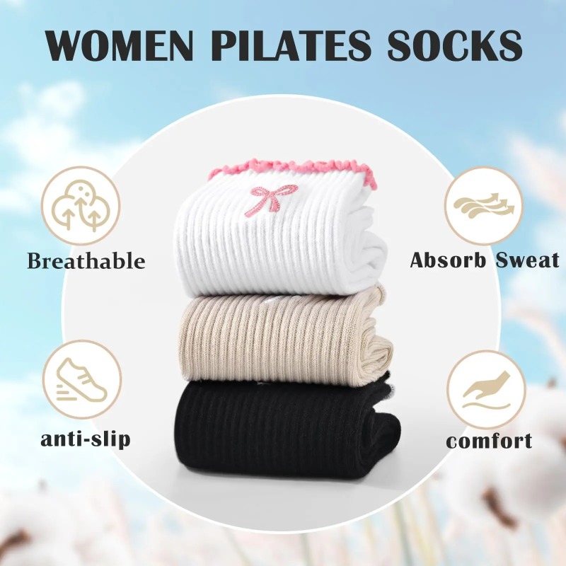 Pilates & Yoga Vertebrasana - プロフェッショナルヨガソックス、コットンストラップシリコン滑り止めピラティスフィットネスダンスフロアソックス