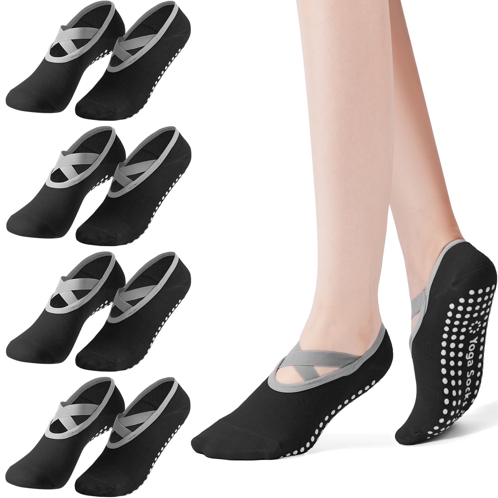Medias Para Pilates Y Yoga - 4足組 レディース ピラティスソックス、滑り止めヨガソックス、強力グリップソックス、バレエ、ダンス、エクササイズ、病院での使用に適しています。