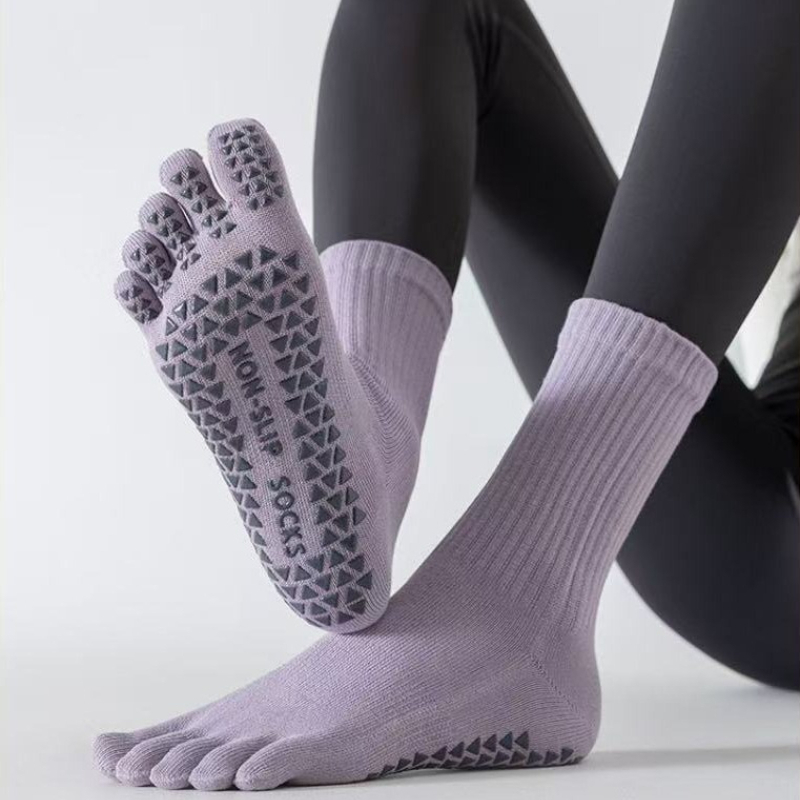 Medias Para Pilates Y Yoga - ユニセックス5本指ヨガソックス、ミッドカーフ丈、滑り止めシリコングリップ付き、通気性のあるコットン製、指分けスポーツソックス、ピラティスフィットネス用