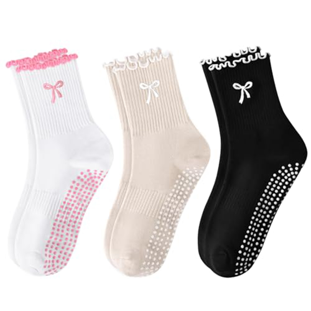 Medias Para Pilates Y Yoga - 滑り止めグリップ付きピラティスソックス1組、純綿通気性ヨガソックス、高弾性吸汗ミッドカーフソックス、女性用
