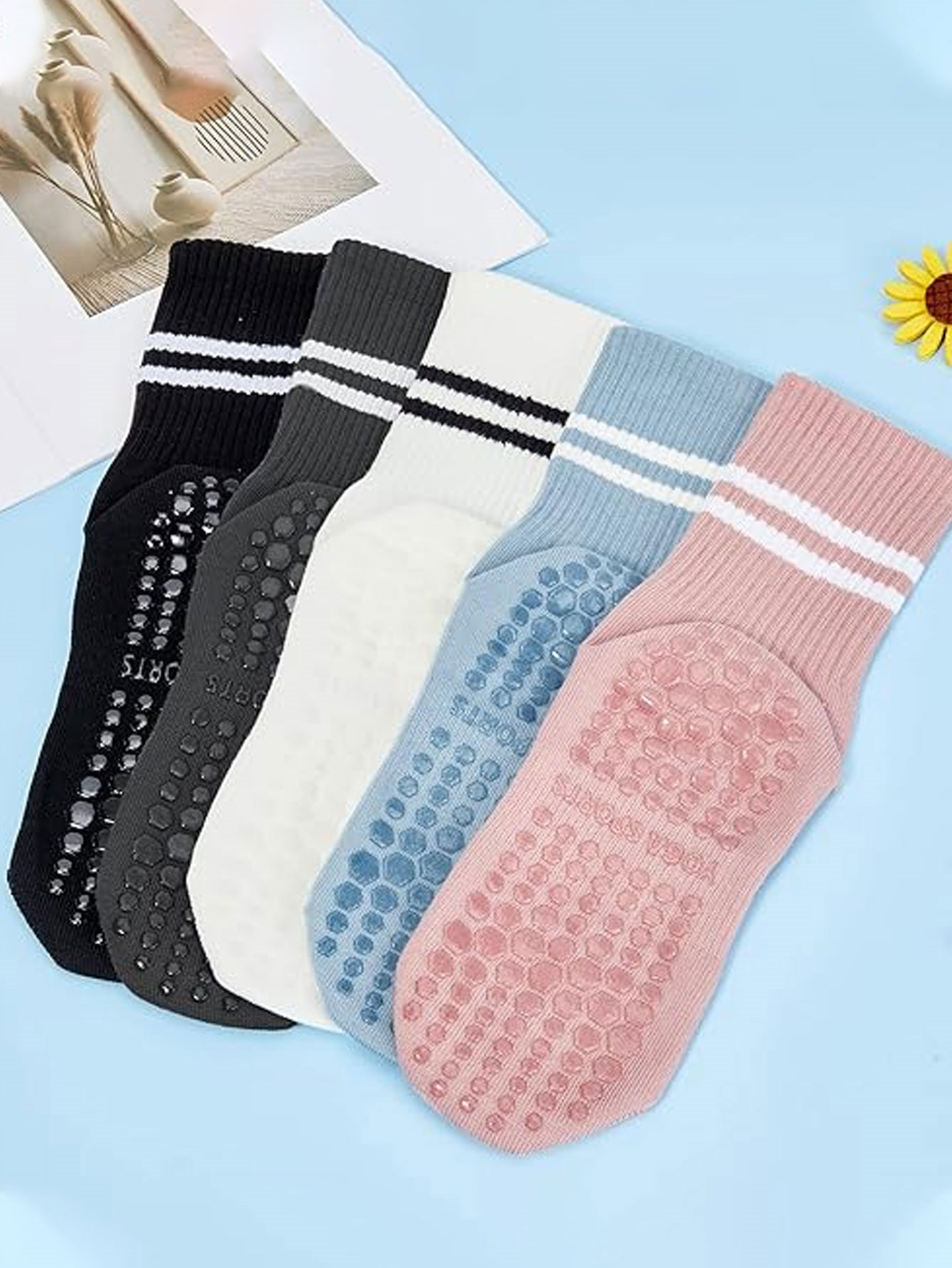 3足組のヨガソックス、滑り止め付きプロフェッショナル女性用ピ - Pilates Yoga Grip Socks のレビューと価格