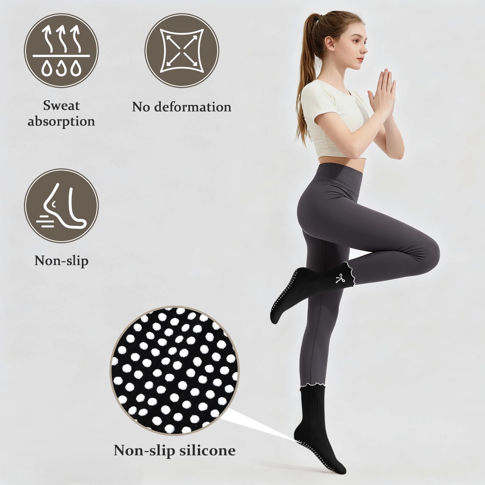 3組の滑り止めグリップ付きピラティスソックス、純綿通気性ヨガ - Medias Para Pilates Y Yoga のレビューと価格