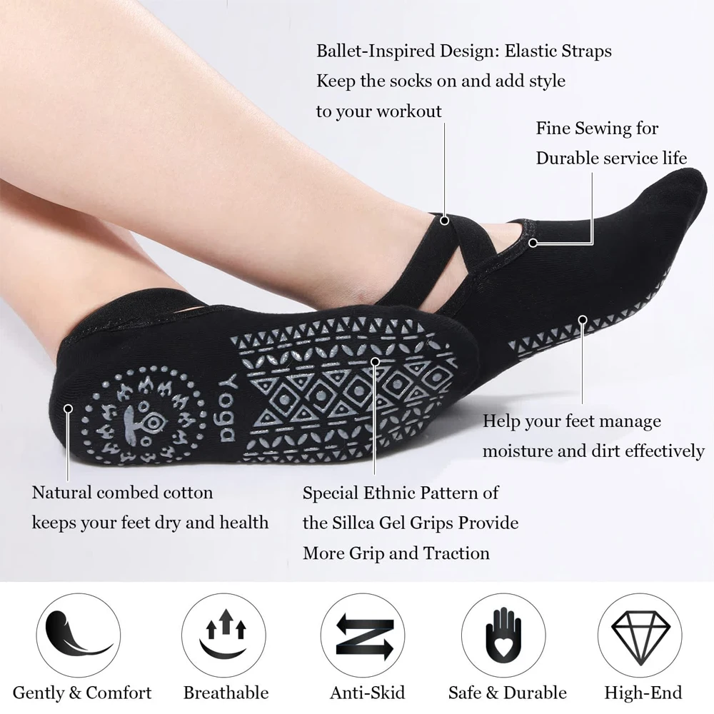 女性用ヨガソックス1組、滑り止めグリップとストラップ付き、ピ - Pilates Yoga Grip Socks のレビューと価格