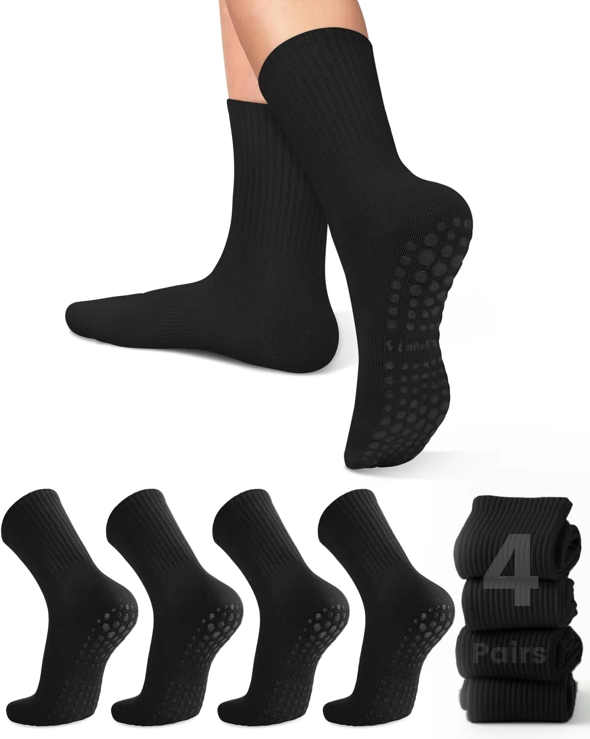 女性用ヨガソックス4足、ソリッドカラーのミッドソール滑り止め - Pilates & Yoga Vertebrasana のレビューと価格