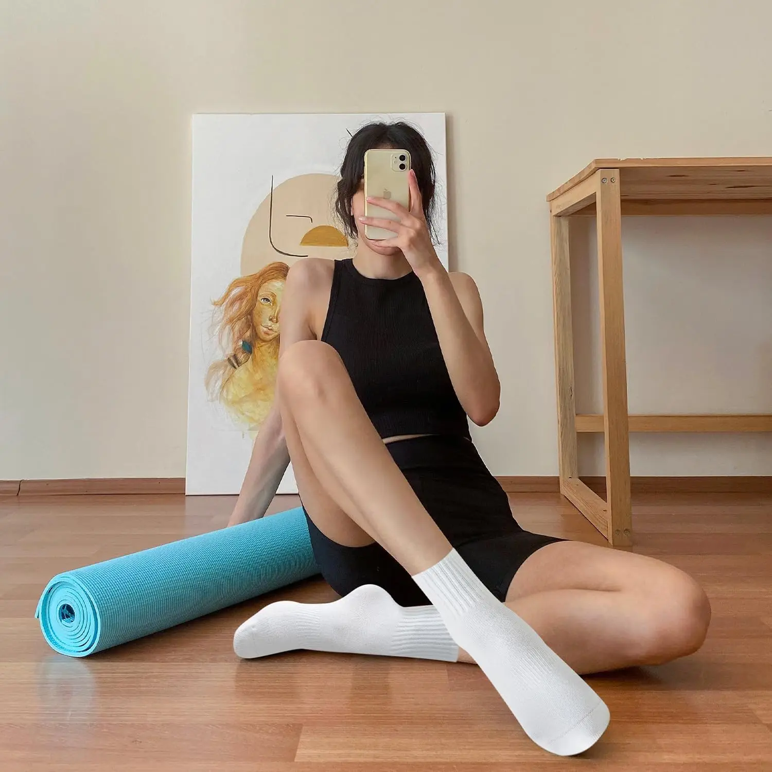 女性用ヨガソックス4足、ソリッドカラーのミッドソール滑り止め - Pilates & Yoga Vertebrasana のレビューと価格