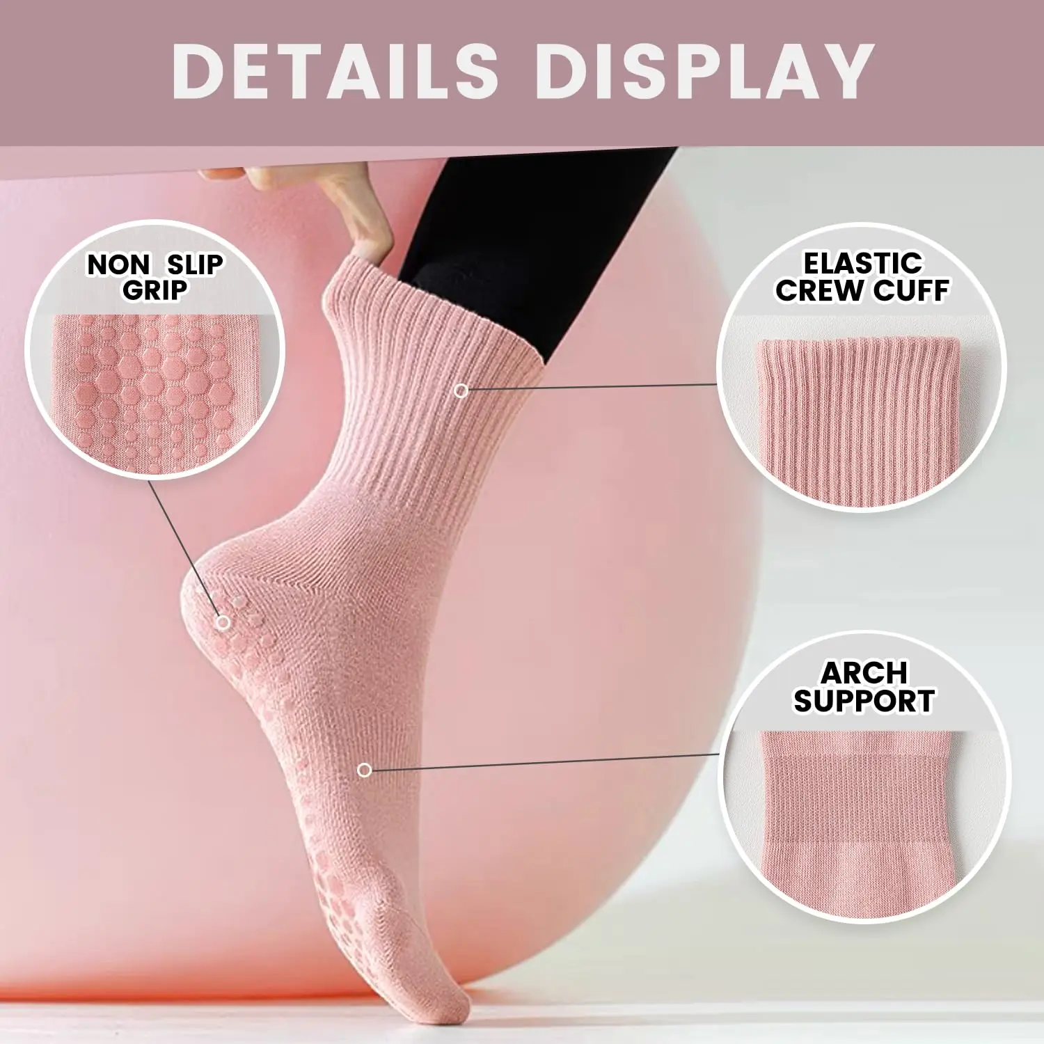 女性用ヨガソックス4足、ソリッドカラーのミッドソール滑り止め - Pilates & Yoga Vertebrasana のレビューと価格