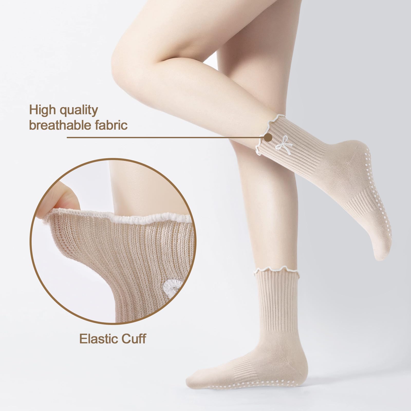滑り止めグリップ付きピラティスソックス1組、純綿通気性ヨガソ - Medias Para Pilates Y Yoga のレビューと価格