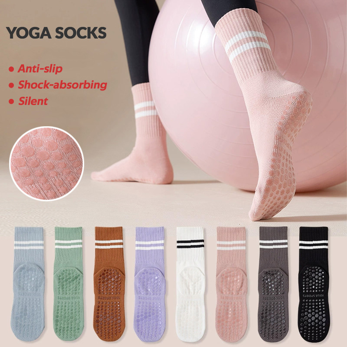 3足組 ロングヨガソックス 女性用 グリップ付き 滑り止めソ - Medias Para Pilates Y Yoga のレビューと価格