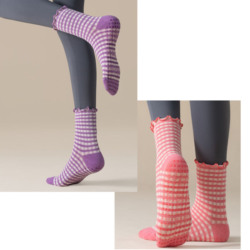ピラティスソックス女性用コットンレタスエッジドットシリコン滑 - Medias Para Pilates Y Yoga のレビューと価格